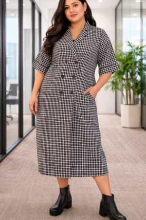 Black & White Gingham Midi Shirt Dress
