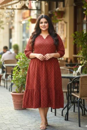 Maroon Polka Dot Midi Dress