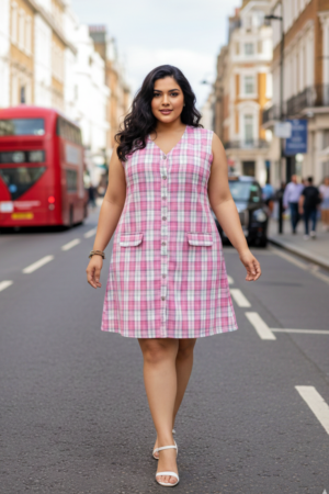 Pink Checked A-Line Mini Dress