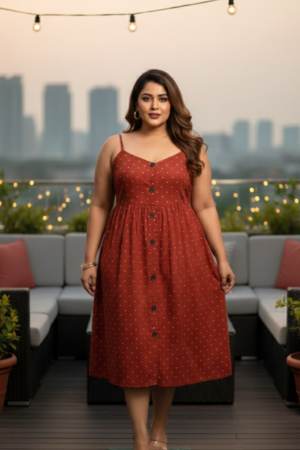 Maroon Polka Button-Down Dress