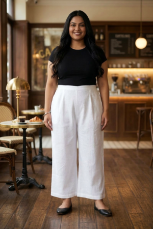 Plus Size Classic White Linen Trousers for Women – Comfortable Wide Leg Pants