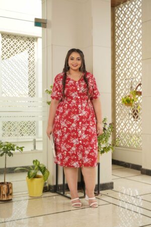 Red Floral Cotton Button Down Dress – Plus size