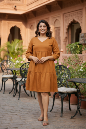 REGULAR TAN TIERED LINEN DRESS