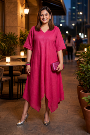 Hot Pink Lurex Cotton Handkercheif Dress