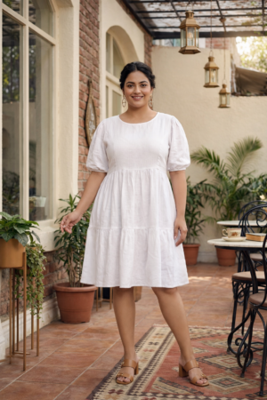 Snow White Tiered Linen Short Dress