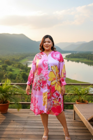 Pink Floral Print Shirt Dress
